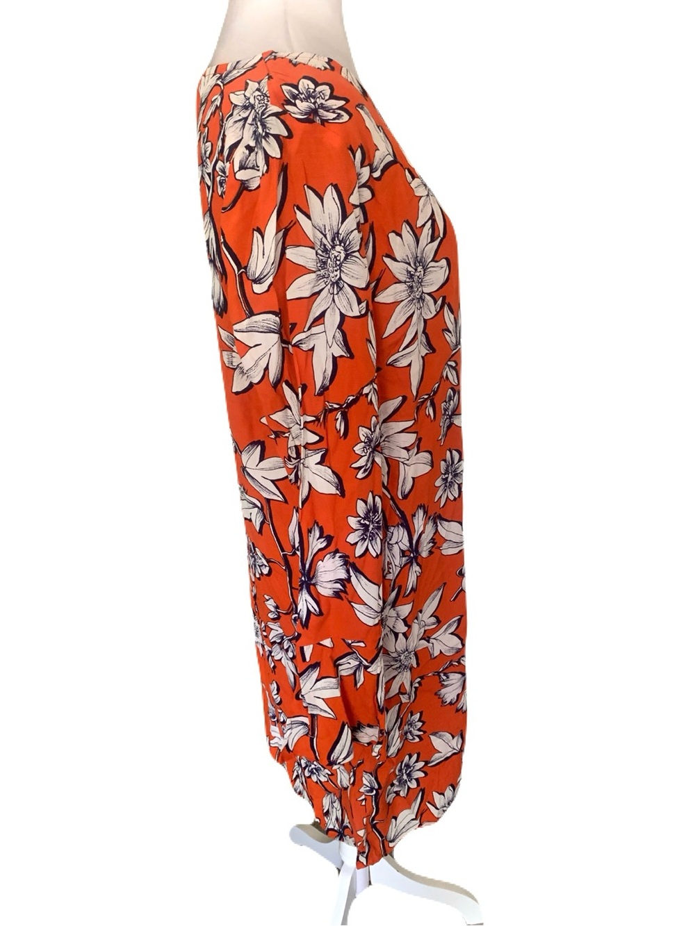 NWT ESQUALO Women’s Size 8 Orange Navy White Floral Long-Sleeve Shift Dress - Picture 5 of 7
